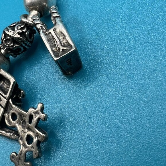 Sterling Silver 925 Charm Bracelet Cuff Beaded Ballerina Ruler Apple Elephant - Picture 4 of 11